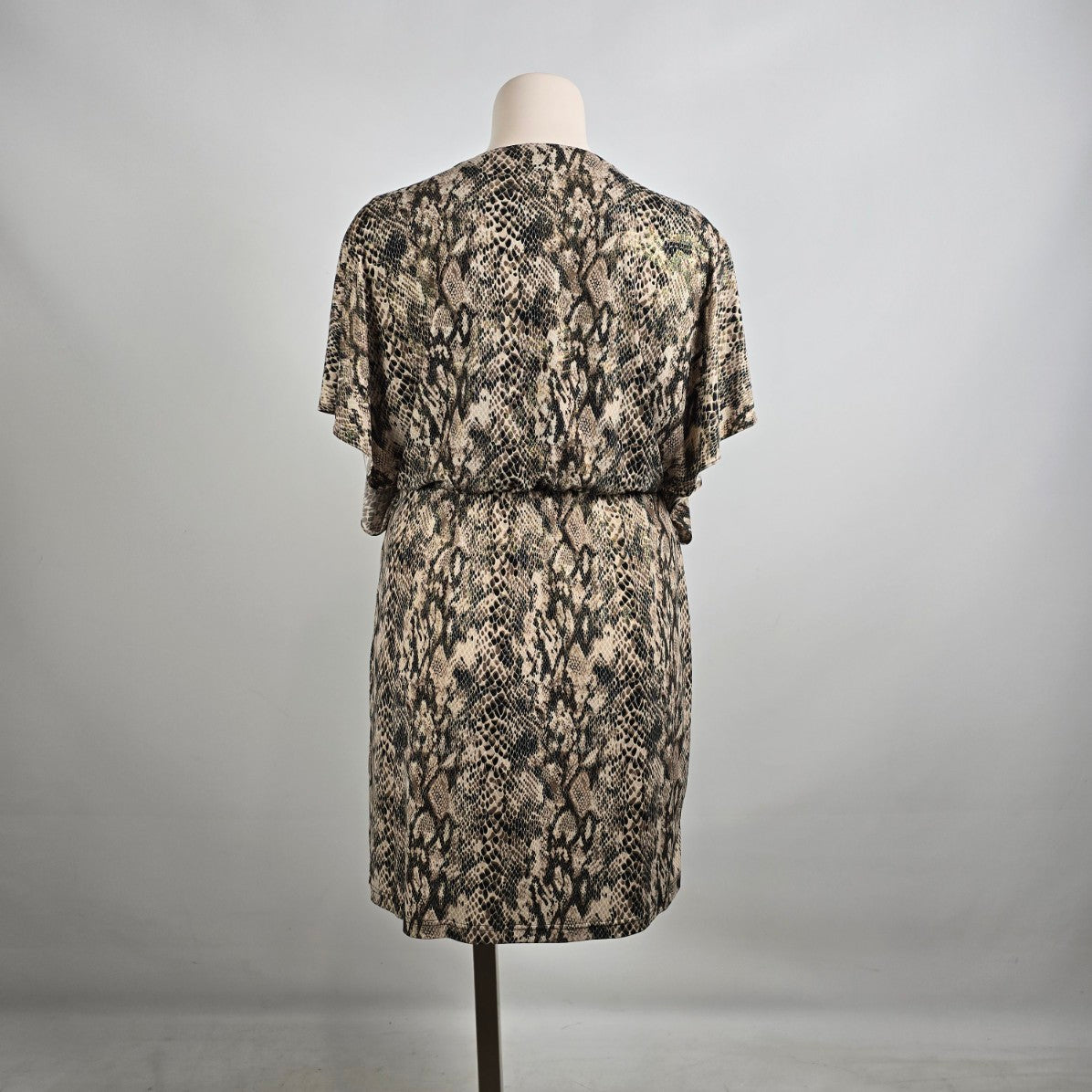 R&M Richards Snakeskin Print Dress Plus Size 18W Draped Overlay Ruffle Detail