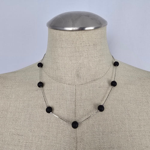 Fifth Avenue Black Beaded Necklace Minimalist Silver Tone Chain