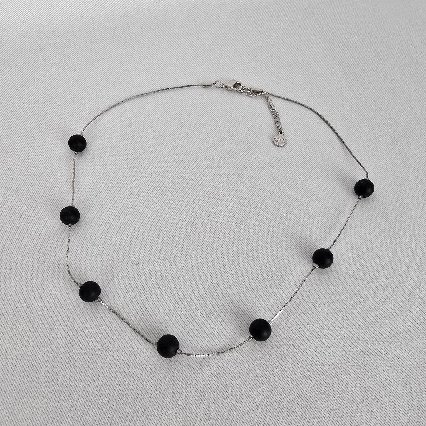 Fifth Avenue Black Beaded Necklace Minimalist Silver Tone Chain