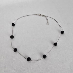 Fifth Avenue Black Beaded Necklace Minimalist Silver Tone Chain