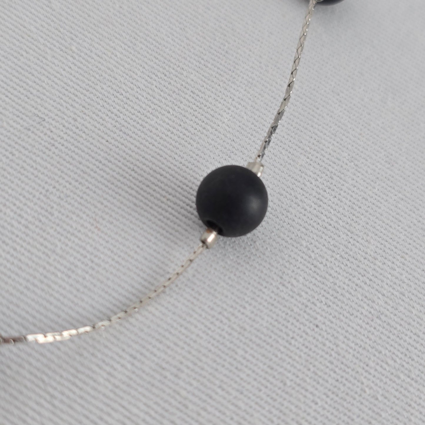 Fifth Avenue Black Beaded Necklace Minimalist Silver Tone Chain