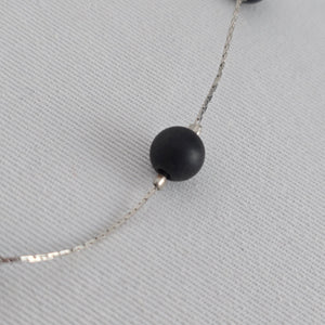 Fifth Avenue Black Beaded Necklace Minimalist Silver Tone Chain