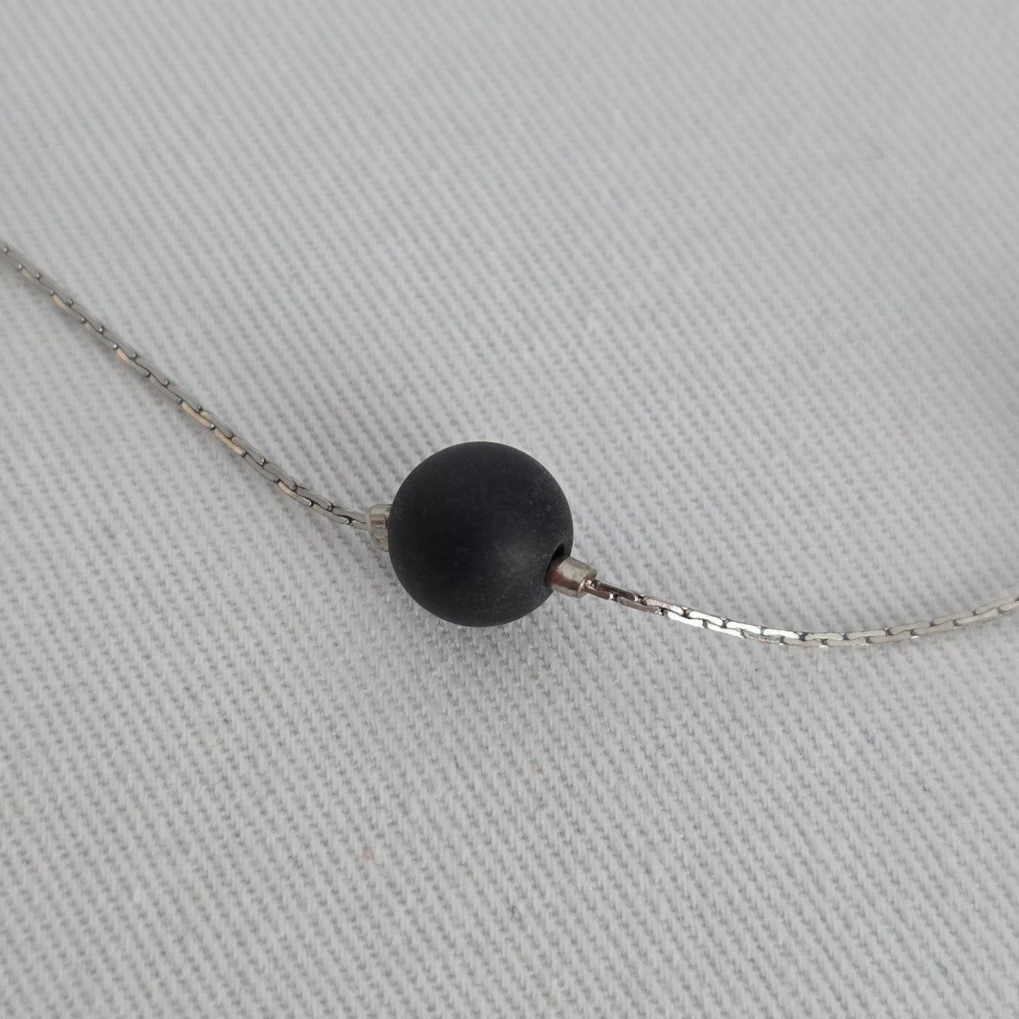Fifth Avenue Black Beaded Necklace Minimalist Silver Tone Chain