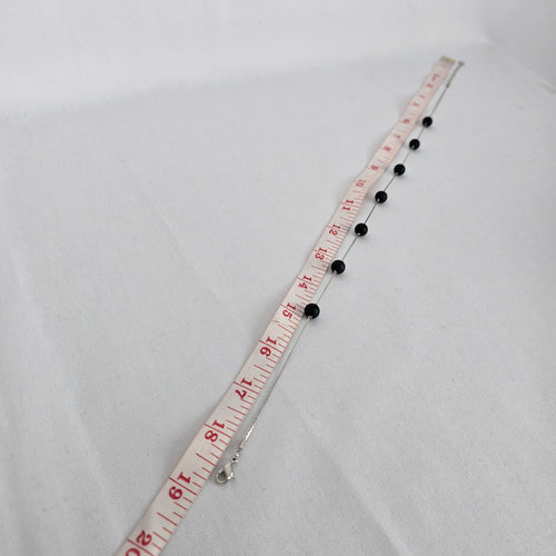 Fifth Avenue Black Beaded Necklace Minimalist Silver Tone Chain