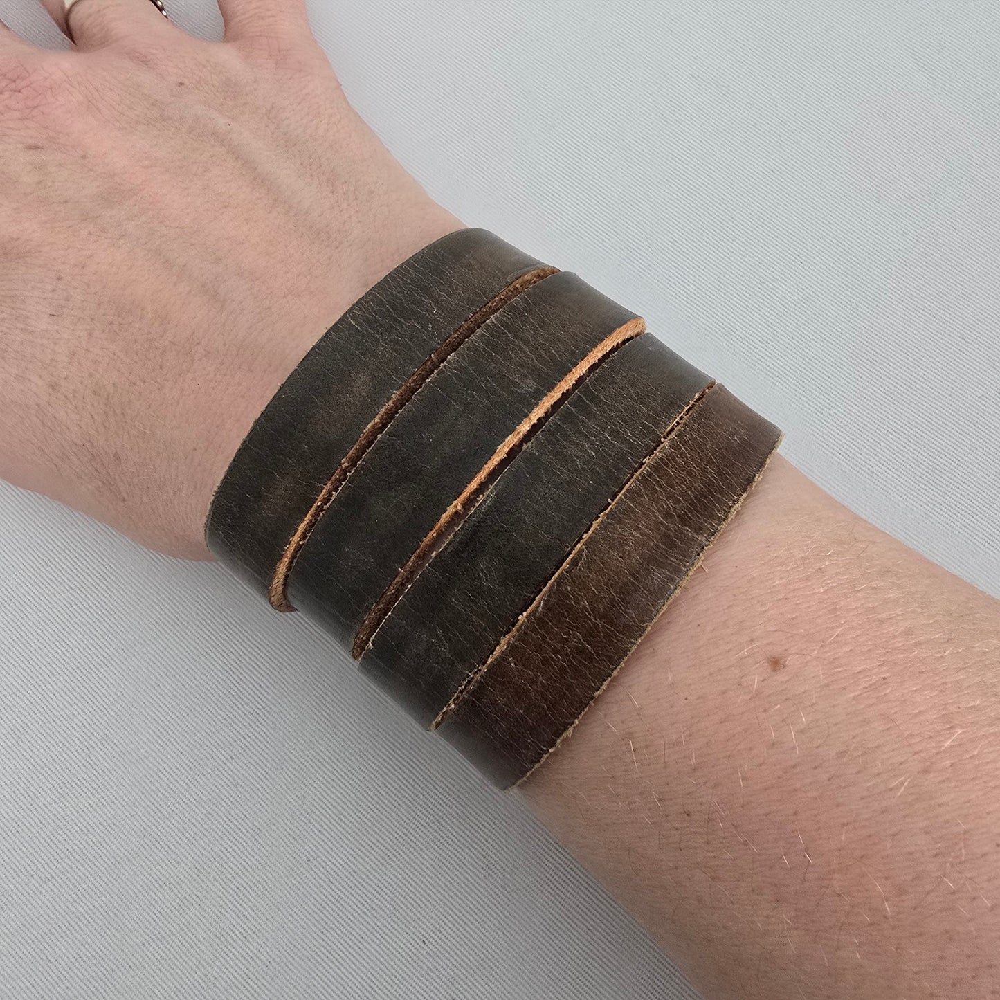 Holly Hank Brown Leather Wrap Bracelet Multi Strand Snap Closure Cuff