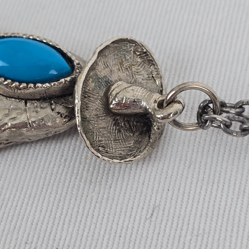 Vintage Style Turquoise Pendant Necklace Southwestern Figure Silver Tone Chain