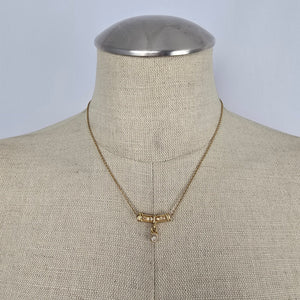 Vintage Gold Tone Bar Necklace Rhinestone Detail Dainty Drop Pendant