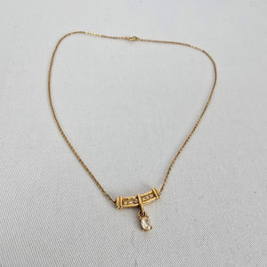 Vintage Gold Tone Bar Necklace Rhinestone Detail Dainty Drop Pendant