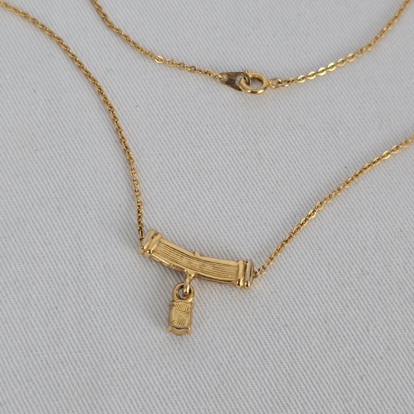 Vintage Gold Tone Bar Necklace Rhinestone Detail Dainty Drop Pendant