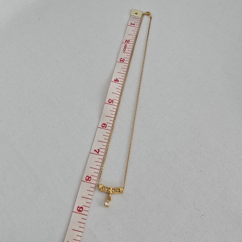 Vintage Gold Tone Bar Necklace Rhinestone Detail Dainty Drop Pendant