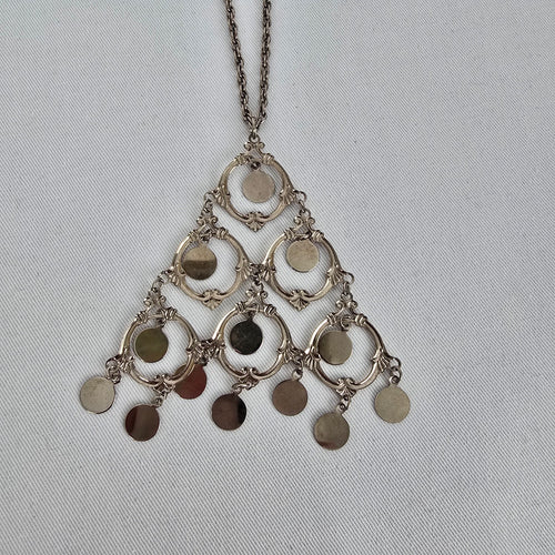 Silver Tone Coin Fringe Necklace Boho Tribal Statement Bib Vintage Style