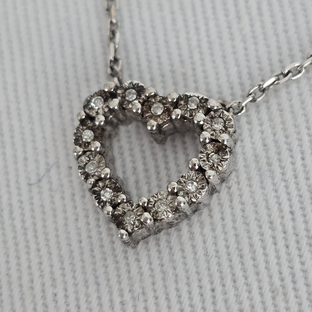 Vintage Sterling Silver 925 XL Heart Necklace CZ Pavé Pendant Dainty Everyday Jewelry