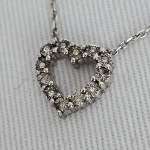 Vintage Sterling Silver 925 XL Heart Necklace CZ Pavé Pendant Dainty Everyday Jewelry