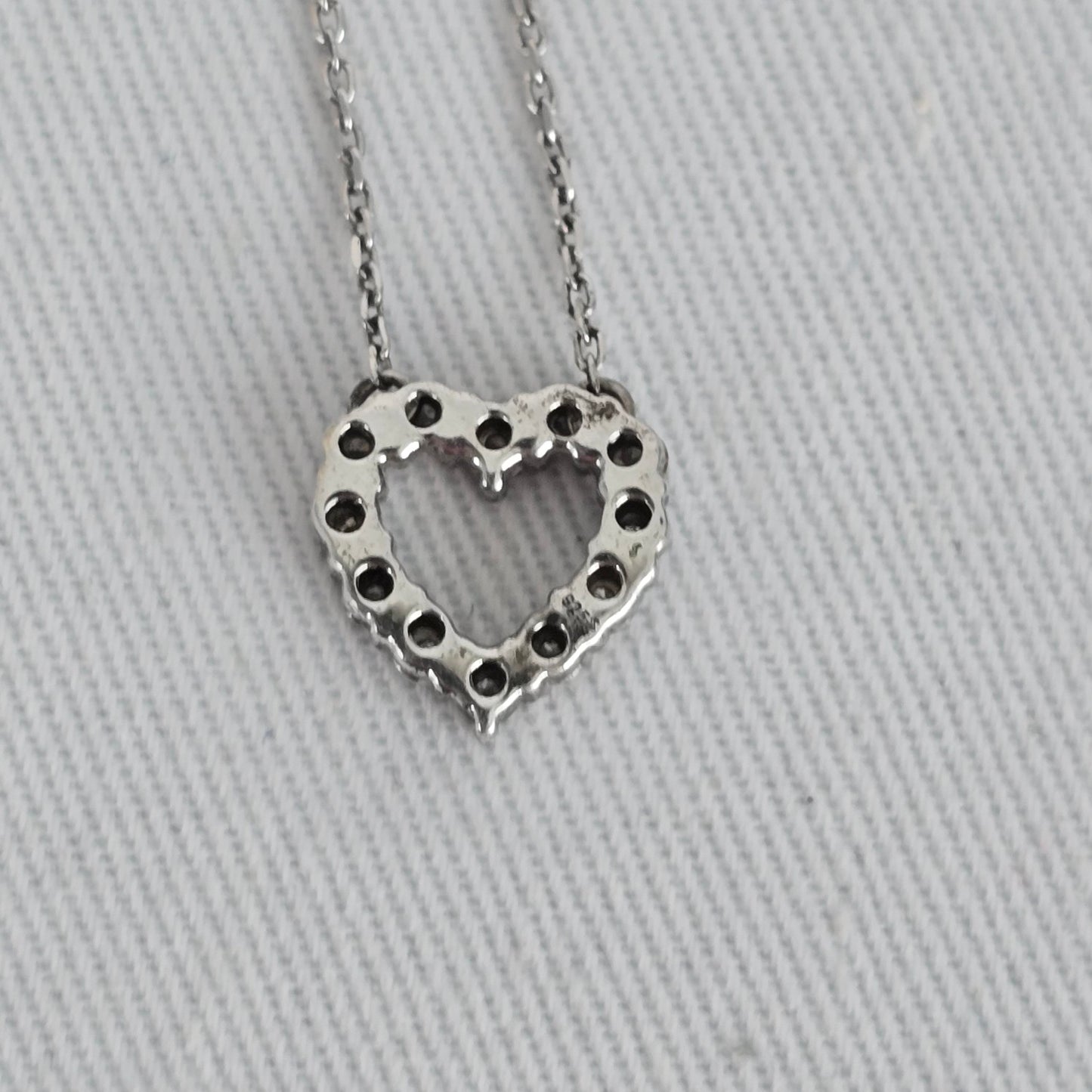 Vintage Sterling Silver 925 XL Heart Necklace CZ Pavé Pendant Dainty Everyday Jewelry