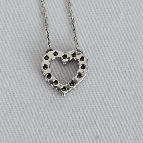 Vintage Sterling Silver 925 XL Heart Necklace CZ Pavé Pendant Dainty Everyday Jewelry
