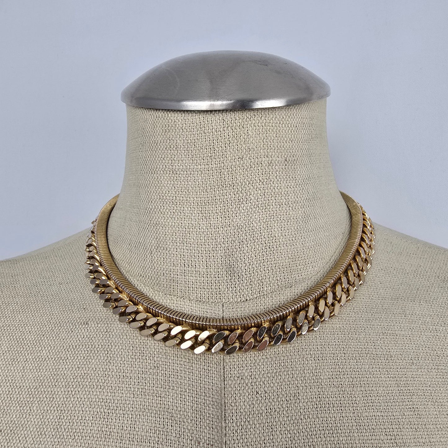 Vintage Jewels by Julio Gold Tone Layered Chain Choker Necklace Chunky Statement