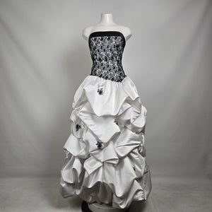 Vintage Black White Strapless Wedding Dress Dramatic Ruffle Skirt Lace Corset Bridal Size 10