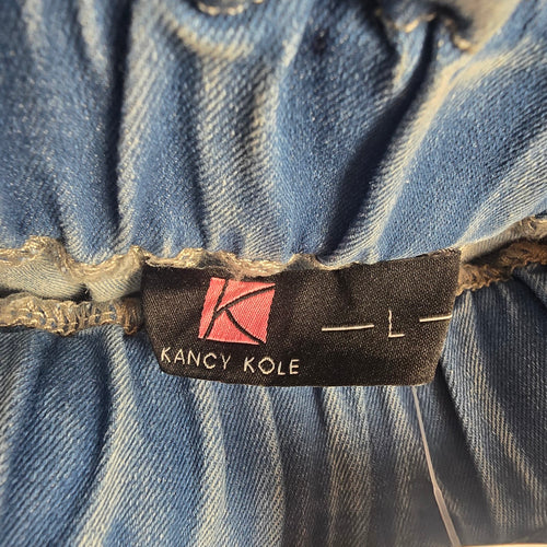 Kancy Kole Denim Paperbag Waist Skirt Tie Belt Light Wash Size L