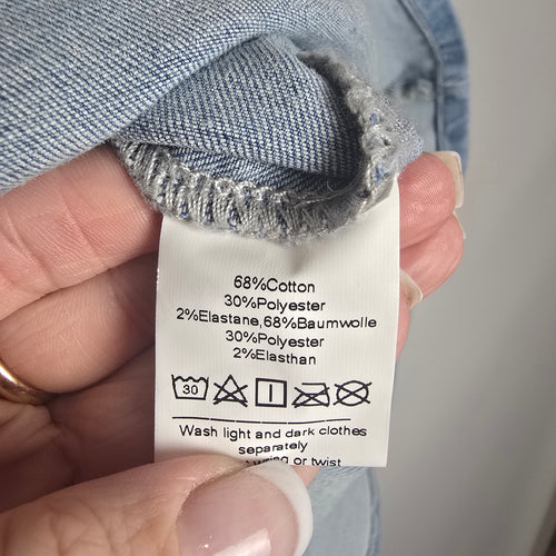 Kancy Kole Denim Paperbag Waist Skirt Tie Belt Light Wash Size L