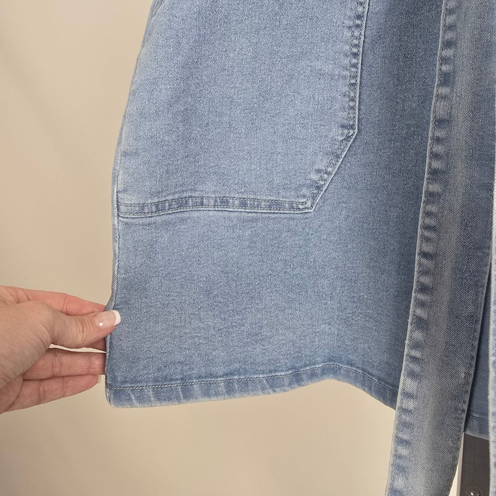 Kancy Kole Denim Paperbag Waist Skirt Tie Belt Light Wash Size L