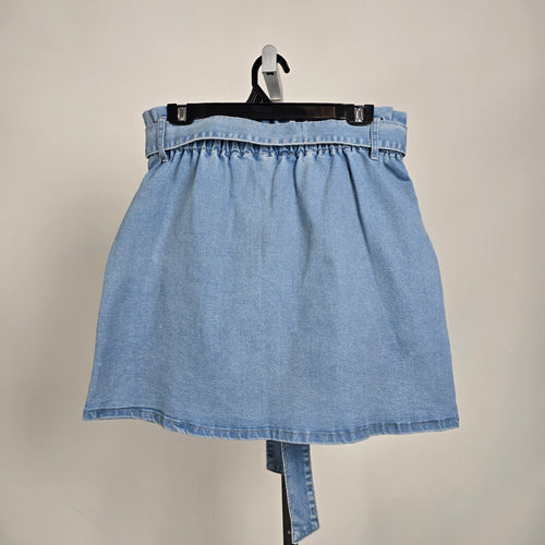 Kancy Kole Denim Paperbag Waist Skirt Tie Belt Light Wash Size L