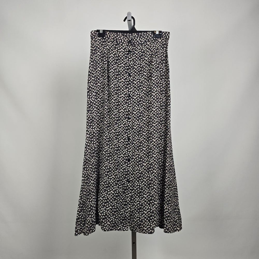Vintage y2k Classique Collections Floral Button Front Maxi Skirt Black Cream Size 13/14