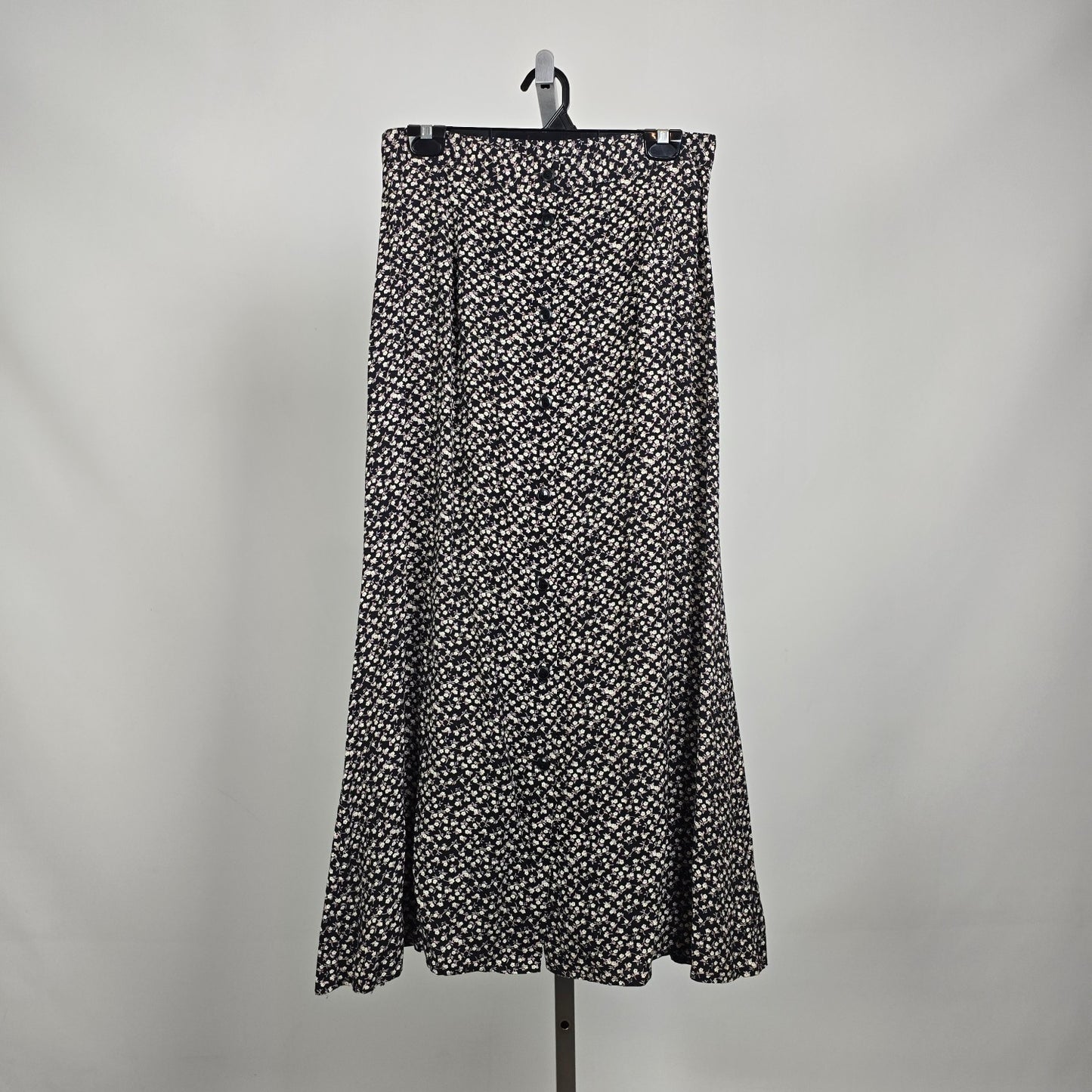 Vintage y2k Classique Collections Floral Button Front Maxi Skirt Black Cream Size 13/14