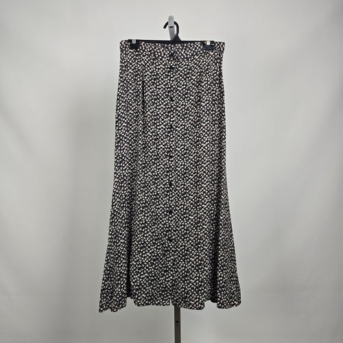 Vintage y2k Classique Collections Floral Button Front Maxi Skirt Black Cream Size 13/14