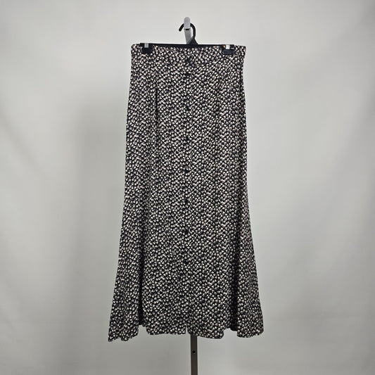 Vintage y2k Classique Collections Floral Button Front Maxi Skirt Black Cream Size 13/14