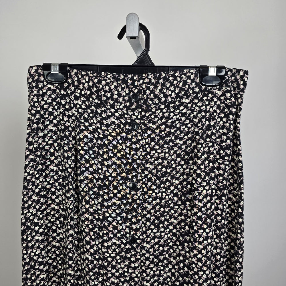 Vintage y2k Classique Collections Floral Button Front Maxi Skirt Black Cream Size 13/14