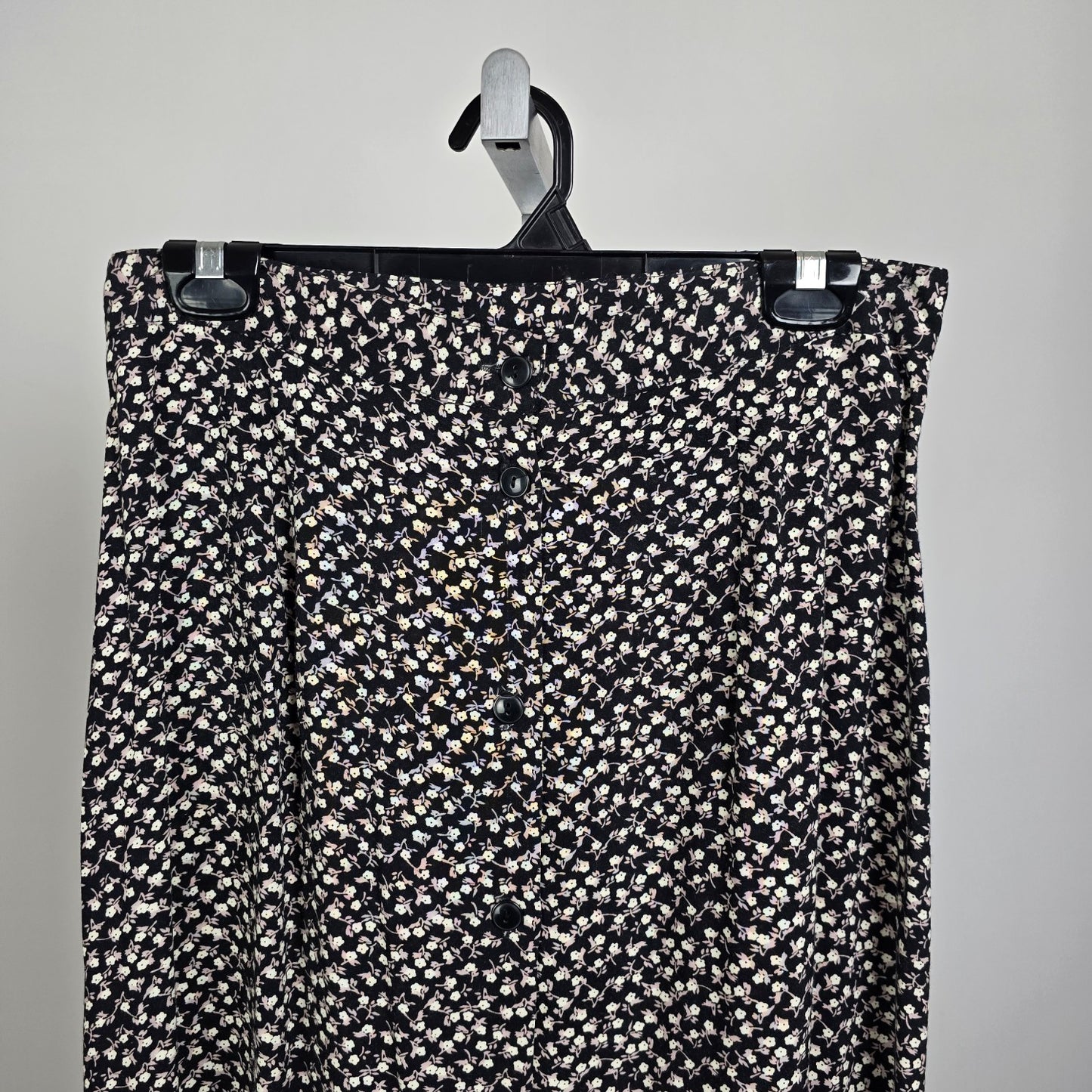 Vintage y2k Classique Collections Floral Button Front Maxi Skirt Black Cream Size 13/14