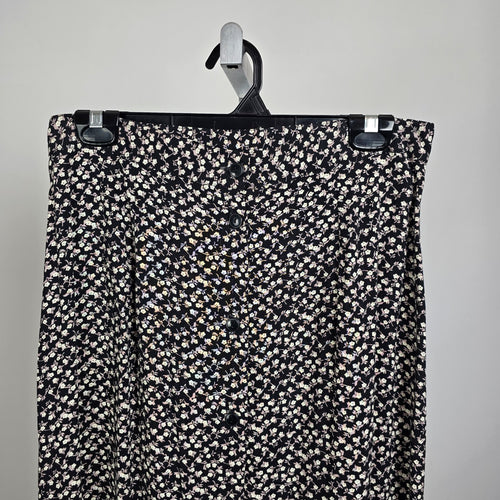 Vintage y2k Classique Collections Floral Button Front Maxi Skirt Black Cream Size 13/14