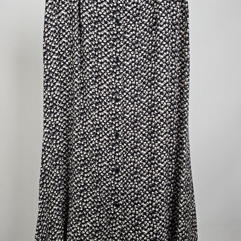 Vintage y2k Classique Collections Floral Button Front Maxi Skirt Black Cream Size 13/14