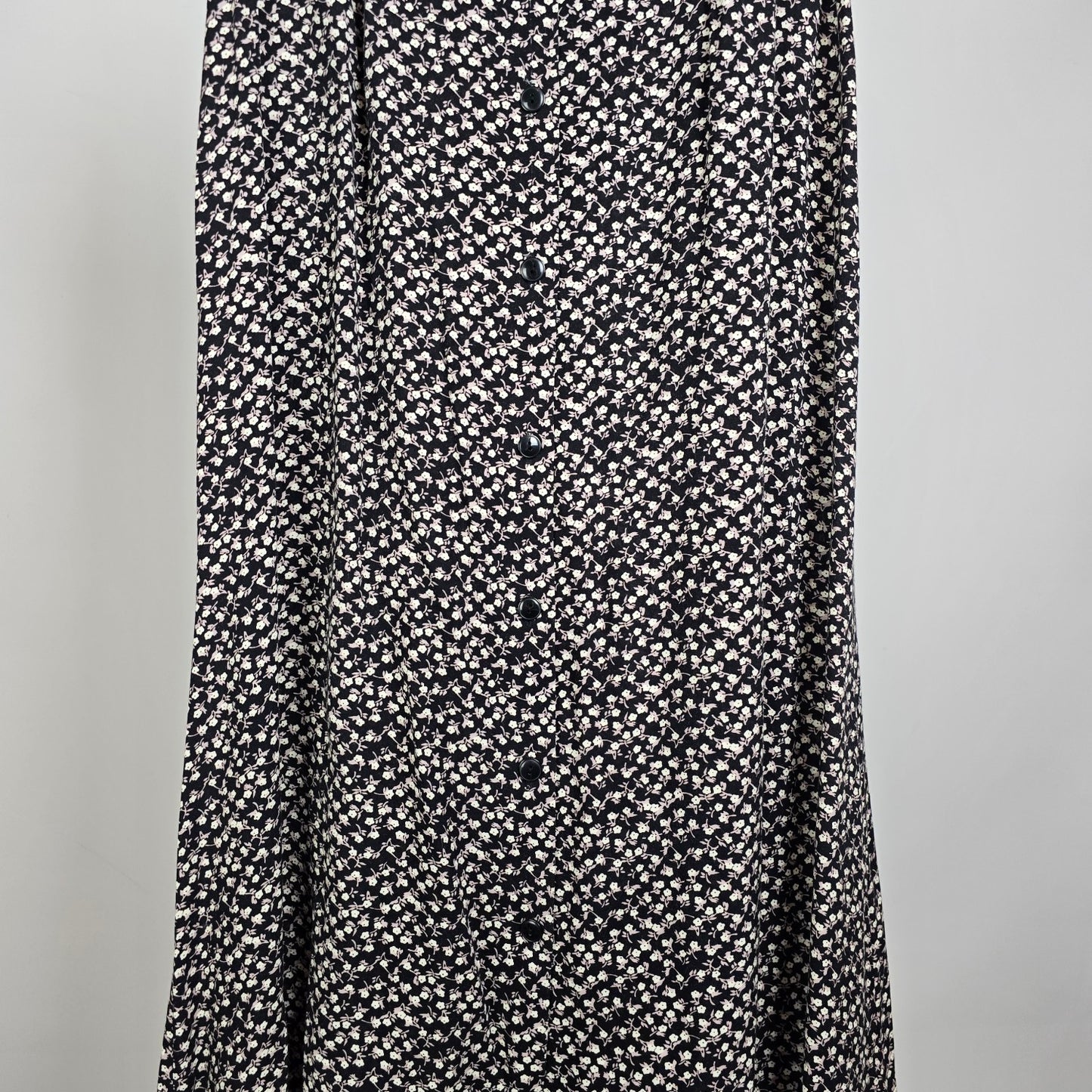 Vintage y2k Classique Collections Floral Button Front Maxi Skirt Black Cream Size 13/14