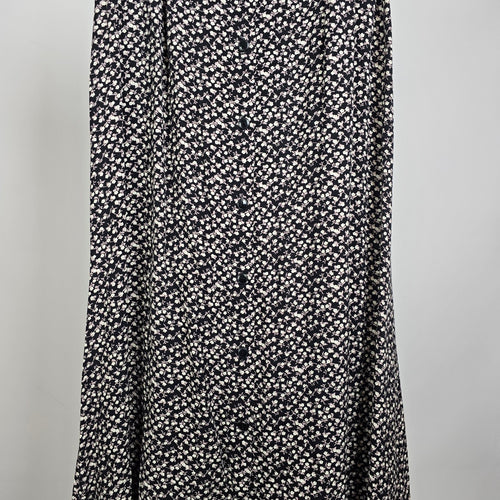 Vintage y2k Classique Collections Floral Button Front Maxi Skirt Black Cream Size 13/14