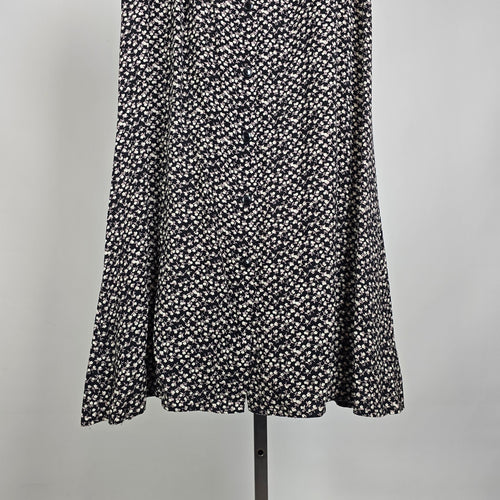Vintage y2k Classique Collections Floral Button Front Maxi Skirt Black Cream Size 13/14