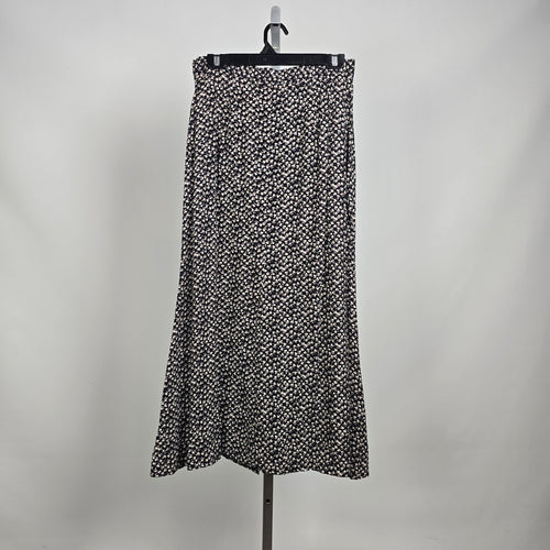 Vintage y2k Classique Collections Floral Button Front Maxi Skirt Black Cream Size 13/14