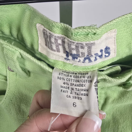 Vintage Neon Green Straight Leg Capri Jeans High Waist Cotton Blend Size 6