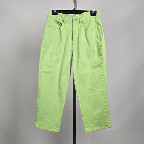 Vintage Neon Green Straight Leg Capri Jeans High Waist Cotton Blend Size 6