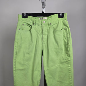 Vintage Neon Green Straight Leg Capri Jeans High Waist Cotton Blend Size 6