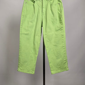 Vintage Neon Green Straight Leg Capri Jeans High Waist Cotton Blend Size 6