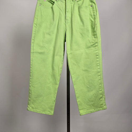 Vintage Neon Green Straight Leg Capri Jeans High Waist Cotton Blend Size 6