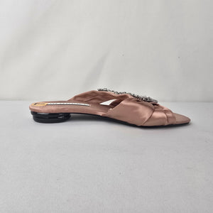 Zara Trafaluc Satin Rhinestone Slides Size 7 Blush Pink Embellished Sandals