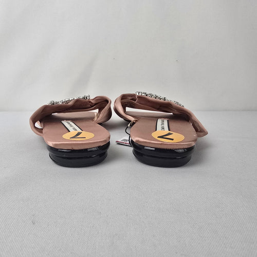 Zara Trafaluc Satin Rhinestone Slides Size 7 Blush Pink Embellished Sandals