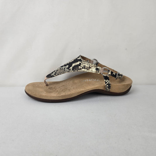 Vionic Orthotic Sandals Size 7 Leather Snake Print Comfort Support Shoes