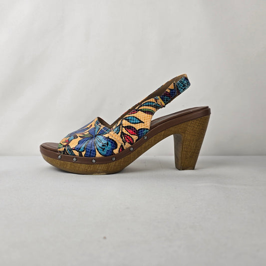 Naturalizer N5 Contour Heeled Sandals Size 8 Floral Slingback Comfort Shoes