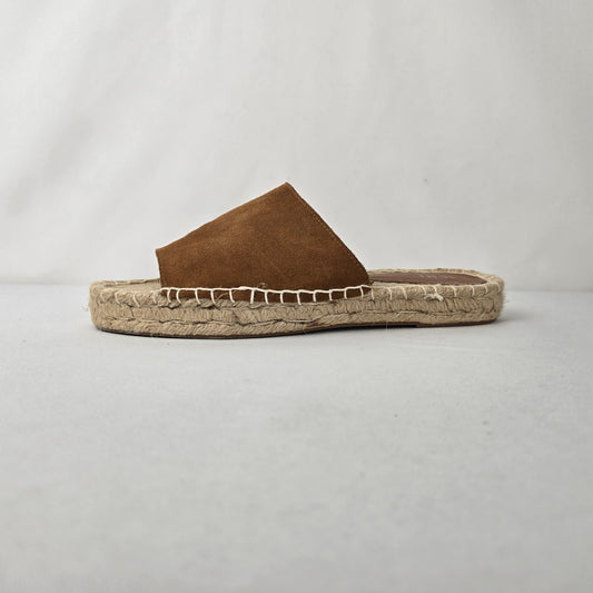ICHI Espadrille Slides Size 9 Brown Suede Summer Sandals