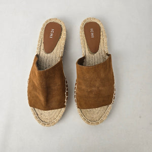 ICHI Espadrille Slides Size 9 Brown Suede Summer Sandals