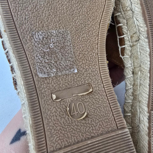 ICHI Espadrille Slides Size 9 Brown Suede Summer Sandals