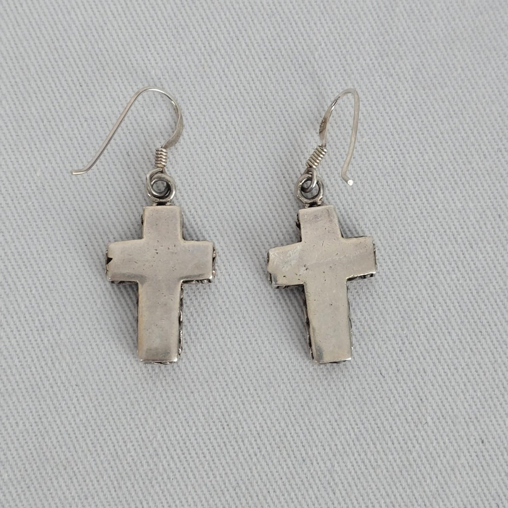 925 Sterling Silver Cross Dangle Earrings 925 Black Inlay Minimalist